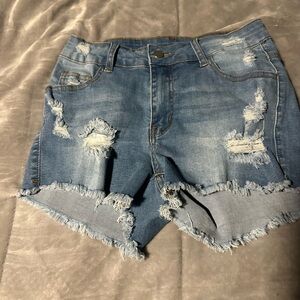 SHEIN Blue Distressed Jean Shorts